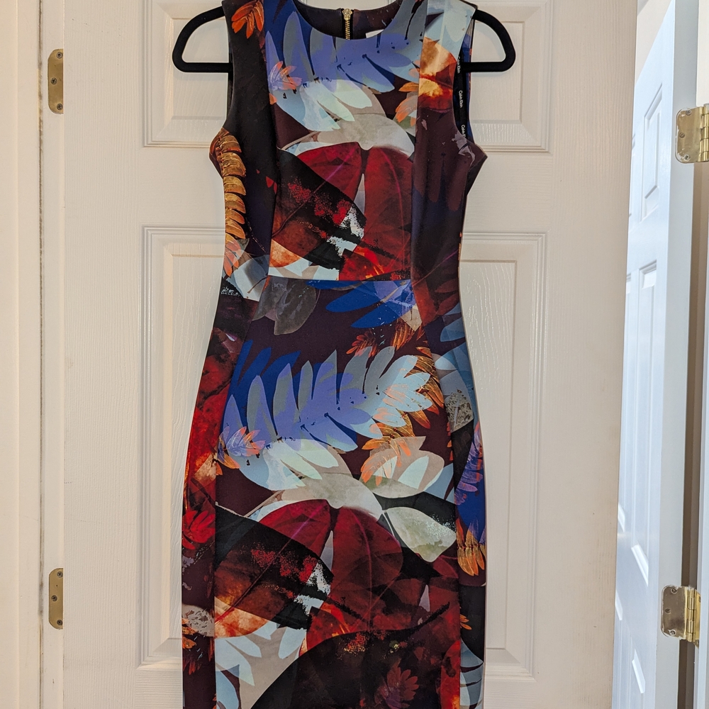Calvin Klein Red and Blue Sheath Midi Dress